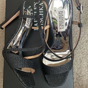NWB Badgley Mishka black glitter heels